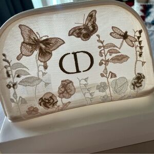 Dior Cream and Tan Embroidered Pouch